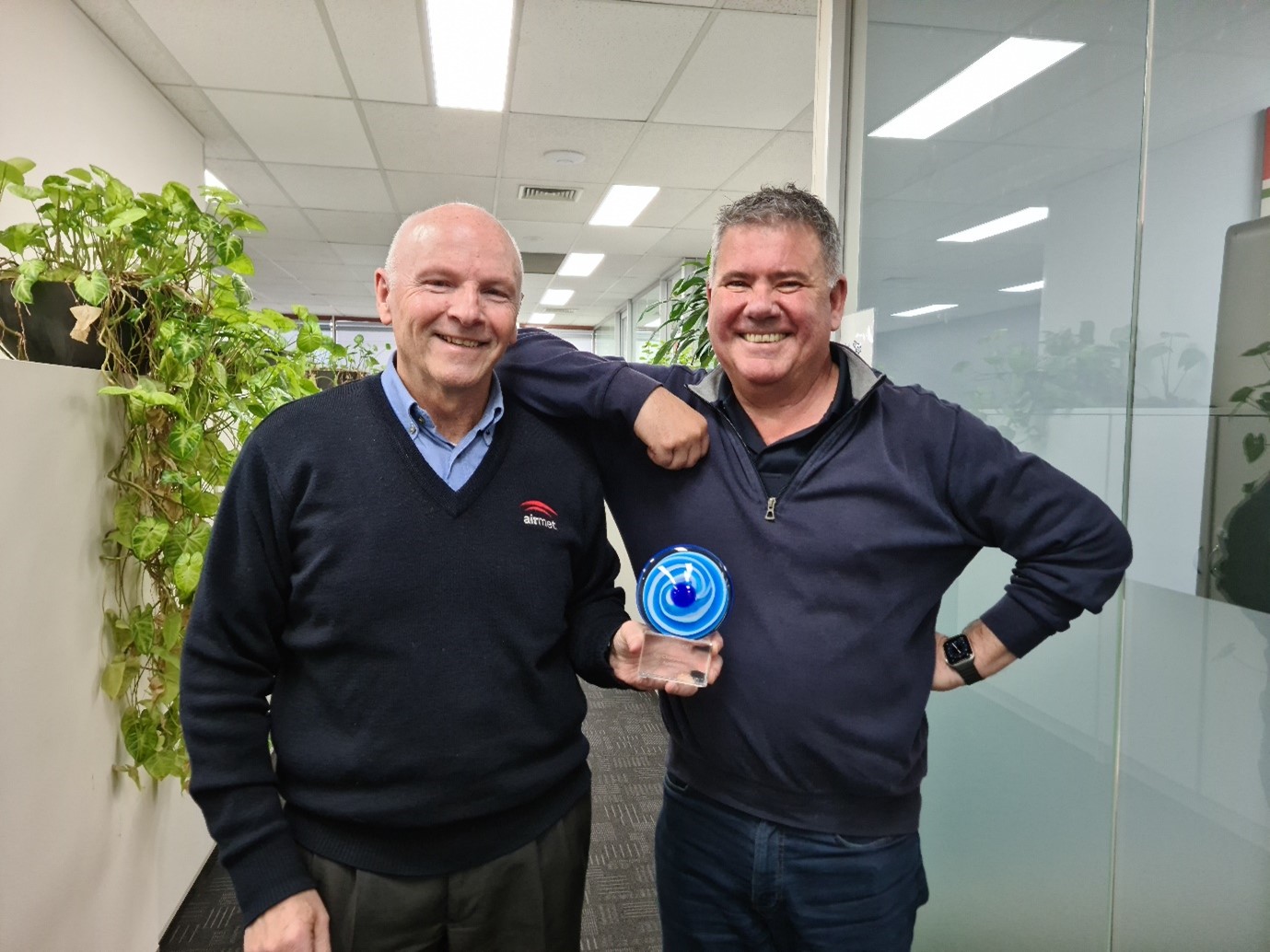 Peter Benacchio (Engineered Solutions Sales Manager) and Peter Shiels (General Manager- Technical Sales and Product Development) are delighted to receive the Top Channel Partner Australasia Award from Aeroqual Ltd. 